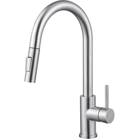 Grifo de cocina con rociador extraíble, giratorio 360°, para fregadero, cepillado