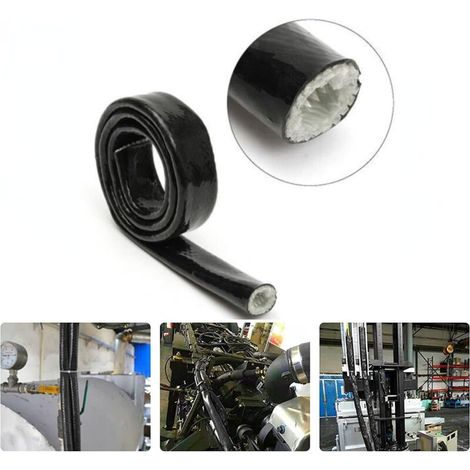 1 Meter lange, 12 mm dicke, schwarze, silikonharzbeschichtete, flammhemmende Glasfaser-Wärmedämmhülle für Kfz-Verkabelung (1/4)