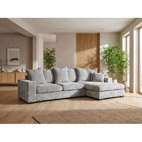 Ecksofa mit Schlaffunktion BENICIO Sofa in Stoff Flow Hellgrau Ottomane Rechts (1/5)