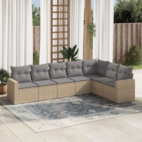 Set sofás de jardín 7 piezas y cojines ratán sintético beige vidaXL (1/3)