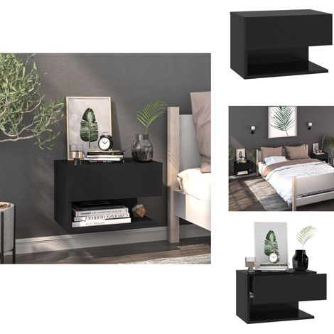 Wand-Nachttisch Schwarz - Wandregal - Nachtkästchen - Wohnzimmer Dekoration - Holzregale - Schwarzer Nachttisch (1/5)