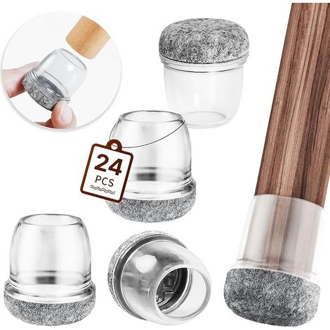 24 pièces Protection pour Pieds de Chaise29-34mm avec Rembourrage en Feutre Transparent, Couvre Pieds de Chaise Meubles en Silicone 1,25" Protege élastique, Patins Embout de Chaise en Feutre (1/2)