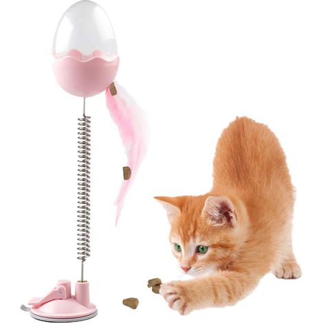 Jouet gobelet pour chat Funny cat Jouet interactif Distributeur de nourriture pour chat - rose (1/4)