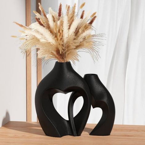 Décoration de vase noir, un ensemble de deux vases en céramique en forme de cœur, vases nordiques en forme de cœur. (1/4)