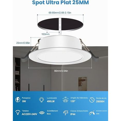 Spots LED Encastrables, Blanc Neutre 4000K, 5W 450 lm (1/4)