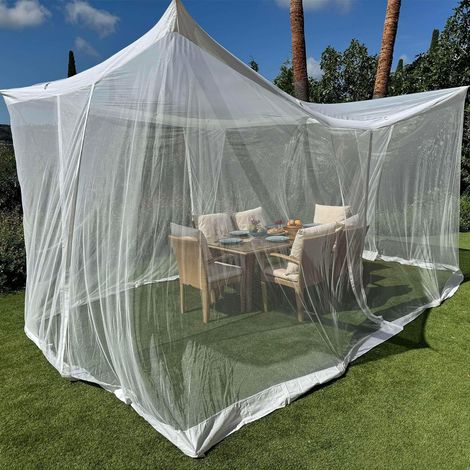 1 Moustiquaire Patio 4x3x2,5M Tissu Extérieur Polyester Anneaux Acier Pour Gazebo Porche Terrasse