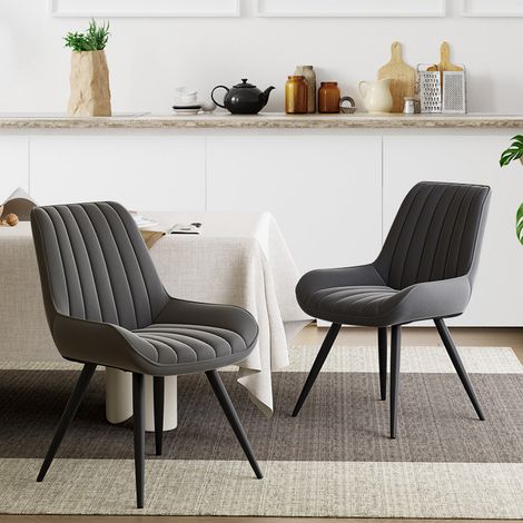 Hawthyhome Esszimmerstühle 2er Set  Polsterstühle mit 5 cm Sitzkissen • künstlicher Stoff Dining Chair • Küchenstuhl mit Rückenlehne • Moderne Sessel • Metallbeine • Dunkelgrau (1/5)