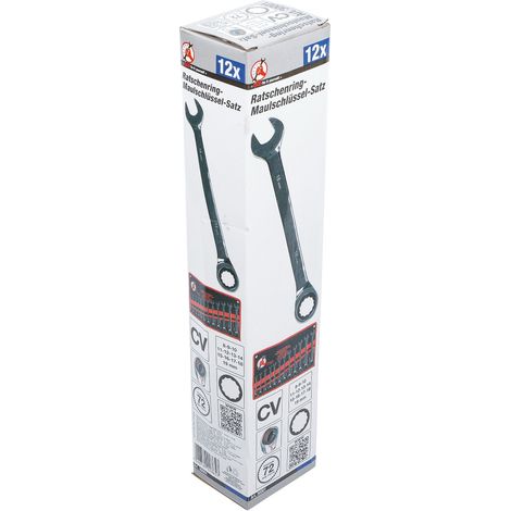 Jeu de clés mixtes à cliquet 12 pièces 8-19 mm – Mécanisme à cliquet 72 crans – Acier chrome-vanadium – Traitement chromé haute brillance (1/5)
