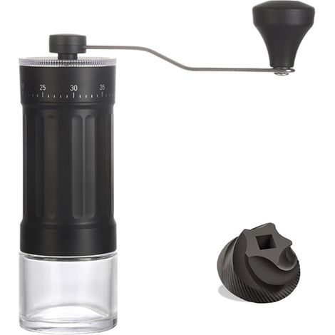 Moulin à café manuel – 40 réglages, moulin à bavure portable en céramique, capacité de 30 g, pour expresso/verser (fraise en céramique, noir) (1/4)