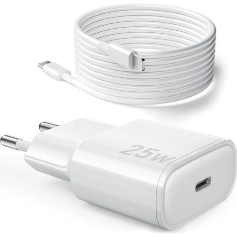 25-W-Schnellladegerät für iPhone, PD 3.0 USB-C-Anschluss mit 1 m Lightning-Kabel für iPhone 14/14 Pro/13/13 Mini/13 Pro/13 Pro Max/12/12 Pro/12 Pro Max/11/11 Pro/11 Pro Max/iPad 5/6/7/8/9/Mini 2/3/4/5 (1/5)