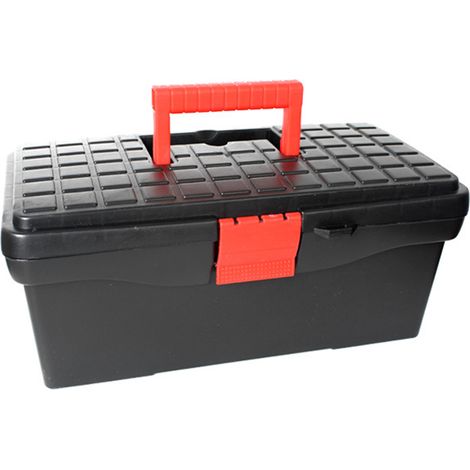 Coffre à outils 2 étages 14 pouces noir, boîte de rangement en plastique solide pour électricien et bricolage, 36,5x18,5x17,5 cm, fermeture à boucle (1/2)