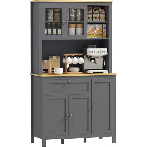 Buffet de cuisine, gris, 100 x 40 x 180cm, étagères de rangement, avec portes, réglable, pour cuisine salle à manger, rangement cuisine