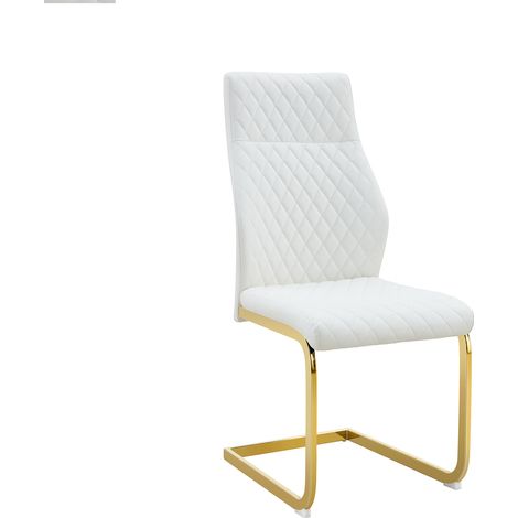 Set tavolo rotondo 60 cm in MDF con 2 sedie bianche in similpelle e struttura oro (1/5)