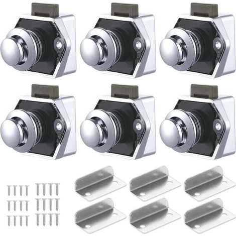 6 Pcs Loquet Bouton Poussoir Sans Clé Serrure Tiroir Verrou Porte Placard pour Caravane Camping Car Bateau