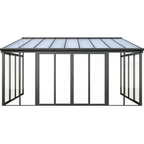 Véranda en aluminium et polycarbonate avec protection UV - 16 m² - anthracite - MATHILDA
