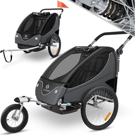 KESSER® remolque para niños remolque de bicicleta 360 ° giratorio con suspensión 2en1 función jogger remolque de bicicleta para niños + arnés de 5 puntos jogger remolque de bicicleta negro / antracit