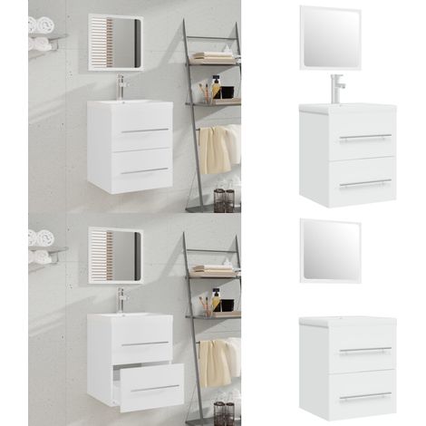 Meuble lavabo avec bassin intégré Blanc Bois d'ingénierie - Armoire d'évier - Vasque encastrée (1/5)
