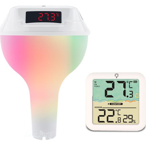 Zoternen Thermomètre Piscine Solaire avec batterie 2200mAh et port Type C, Thermomètre Flottant étanche IP68 avec corde remorquage, lumière ambiante RGB, surveillance précise de température eau (1/5)