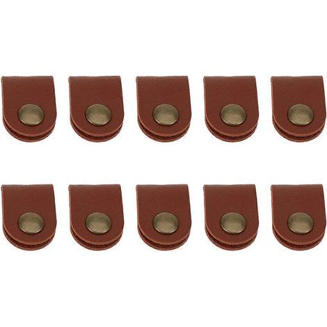 Lot de 10 enrouleurs de câbles en cuir PU pour casque audio, hub USB, organisateur de câbles, motif dessin animé, gestion des câbles de téléphone portable, attaches pour casque et écouteurs (marron)-6 (1/2)