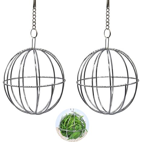 Lot de 2 boules de foin pour hamster, cadre d'herbe distributeur suspendu en acier inoxydable, pour lapin, hamster et chinchilla, lot de 2 boules (1/5)
