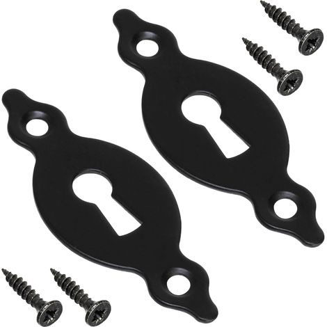 Paire de 2 Rosaces de Serrure - Métal Noir Mat - Cache Trou de Clé Vertical - Pour Porte Intérieure et Extérieure - 67x27x1,5 mm (1/3)