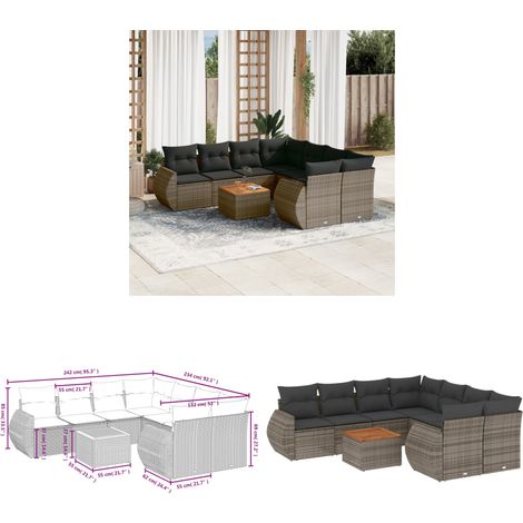 9-tlg. Garten-Sofagarnitur mit Kissen Grau Poly Rattan - Gartenmöbel Set - PE-Rattan Möbel - Outdoor Lounge - Esstisch - Gartenlounge - Home & Living (1/3)