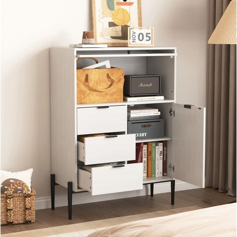 Credenza bianca con 3 cassetti, 1 anta e 1 anta in vetro 85 x 40 x 120 cm DESVIAE (1/5)