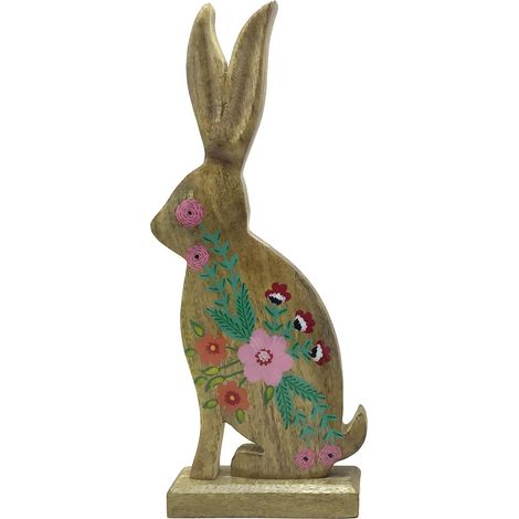 Signes Grimalt Coniglio in legno marrone 40x17x6 cm - Figura di coniglio in legno per la decorazione domestica