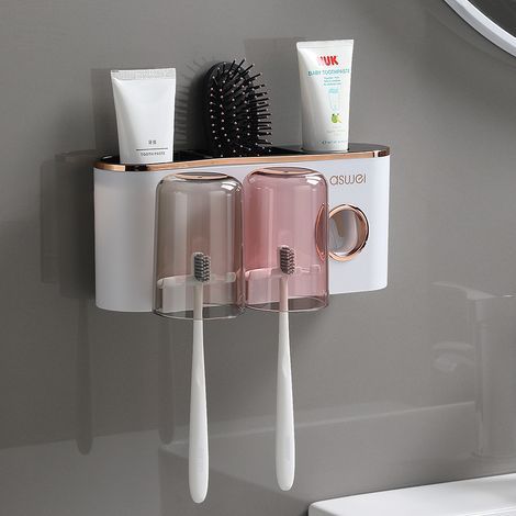 Free punch-free toothbrush holder, wall-mounted, multifunctional, high-end dental cylinder, dental appliance set, electric toothbrush holder, two cups (1/5)