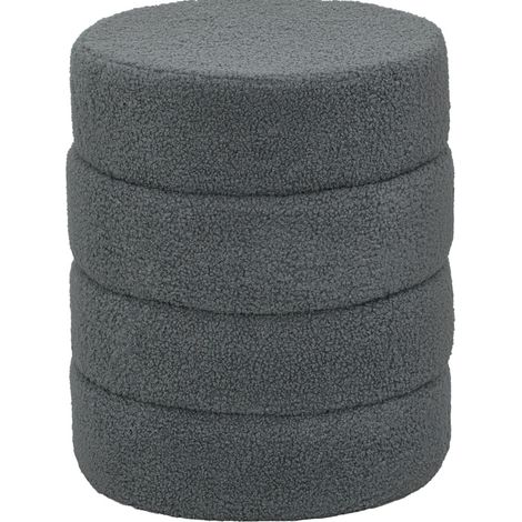 Puff redondo de tejido tipo teddy gris oscuro Ø40 x 45 cm, 120 kg (1/5)