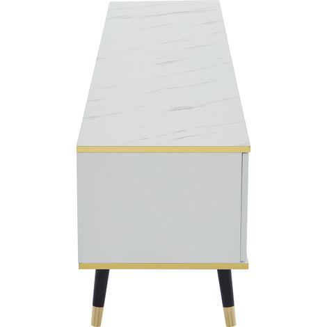 Meuble de télévision moderne et basique. Design en marbre. Panneau pour la télévision. Meuble à trois côtés : 200 x 40 x 46 cm. Conforme aux exigences des appareils de télévision jusqu’à 90 pouces (1/5)