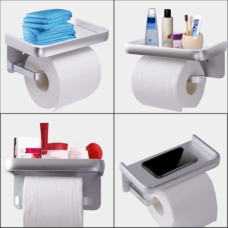 Porte-papier hygiénique mural Porte-rouleau de papier hygiénique en aluminium avec support de rangement Argent (1/4)
