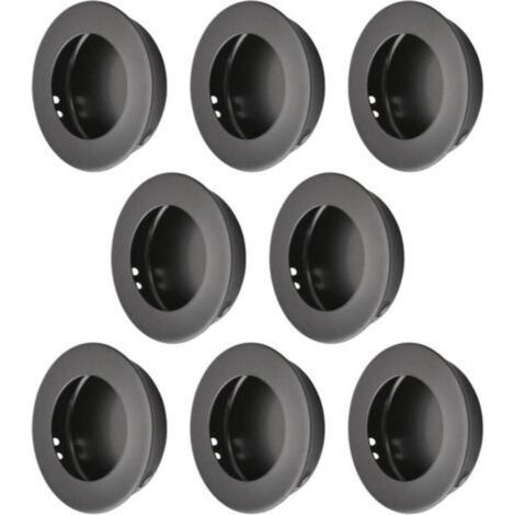 Lot de 8 poignées de porte rondes encastrées en acier inoxydable pour porte coulissante de cuisine (noir) (1/4)