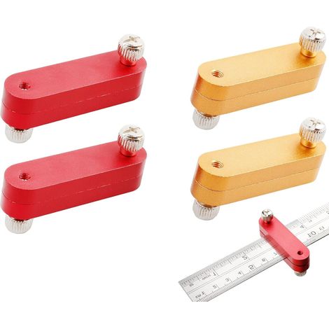 4Pcs Règle de Butée en Acier Inoxydable, Règle en Acier en Laiton, Jauge de Marquage avec Butée, règle de Positionnement Bloc pour Travail du Bois, Le Bricolage, L'artisanat, 2Jaune + 2Rouge (1/5)