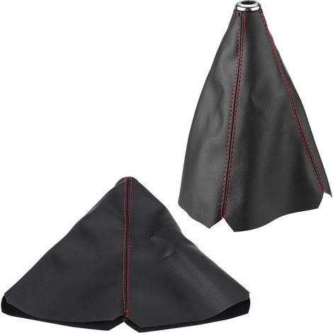 Manchon de levier de vitesse en cuir PU noir brillant universel avec coutures rouges, protège-botte de changement de vitesse (1/5)