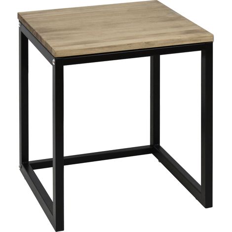 Mesita de noche ECO Three 40x40x47cm Negra en madera maciza de pino acabado vintage estilo industrial Box Furniture (1/5)