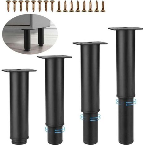 4 Pieces Adjustable Furniture Legs, Metal Adjustable Furniture Legs, Black Adjustable Legs, Furniture Legs, Bathroom Furniture Legs Suitable for Beds Sofas Wardrobes Tables Bookcases (18-30cm) (1/4)