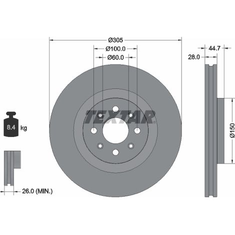 Lot de 2 Disques de frein Textar 92202203 ABARTH 50902166 51778054 51822457