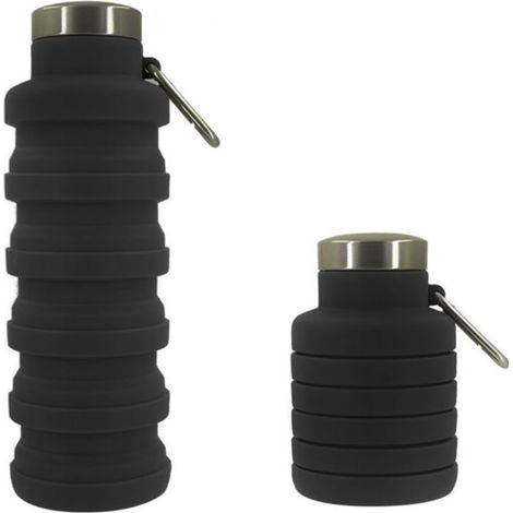 Bicchiere per bere 1 bicchiere d'acqua pieghevole da 500 ml in silicone alimentare, bicchiere sportivo portatile nero (1/5)