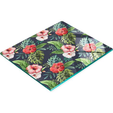 Planche à découper décorative en verre pour la cuisine, motif fleurs tropicales, 60 x 52 cm (1/5)