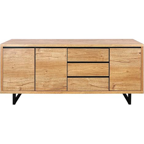Buffet 3 tiroirs 3 portes en panneaux de particules et métal – Dimensions L. 180 x l. 39,5 x H. 76,2 cm – Rangement pratique avec étagères (1/5)