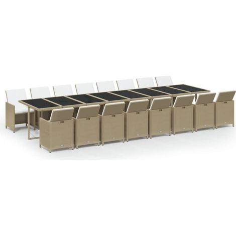 Maison Exclusive - 17-tlg. Garten-Essgruppe mit Kissen Beige Poly