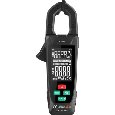 Multímetro de pinza Mastfuyi FY382 True RMS de 9999 cuentas con pantalla LCD, probador de temperatura, voltaje y corriente alterna.