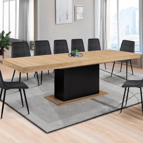 Mesa de comedor extensible EDEN 8-12 personas madera y negro 200 - 250 cm