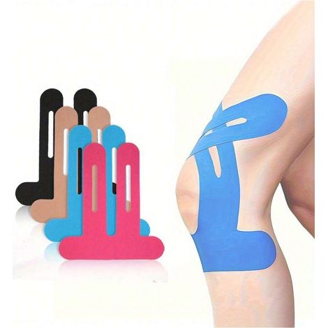 Bandes de sport pour genou, assorties, pré-découpées, bandes kinésiologiques musculaires, utiles pour marathon, course, football, basket-ball, sports, 12 pièces, abricot (1/4)