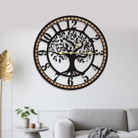 Horloge Murale Arbre De Vie - 1 Unité - Métal Et Bois - Silencieuse Sans Tic-Tac - Salon Cuisine Bureau - 40 Cm Ou 60 Cm (1/5)
