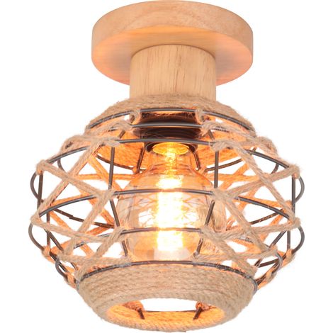 Rétro Plafonnier Cage Industrielle Lampe de Plafond E27 Douille Suspension Luminaire en Fer Corde de Jute pour Salon Chambre Couloir Noir 1PCS (1/5)