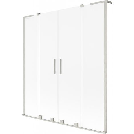 Mexen Velar L Duo Badewannenabtrennung 2-flügelig verschiebbar 150 x 150 cm, Matt, gebürstetes Nickel - 896-150-003-32-97