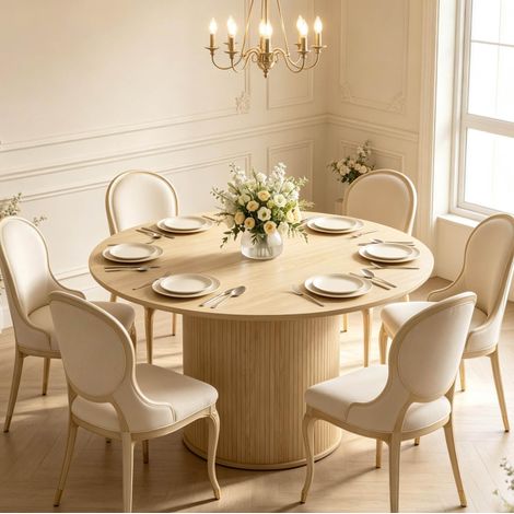 Mesa de comedor redonda para 4-6 personas, Ø 120 x 75 cm, madera natural HAVRYA (1/5)