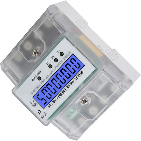 Compteur d'énergie électronique triphasé 4 pôles DDS024T 380 V, affichage numérique LCD, montage sur rail DIN avec couvercle transparent (1/5)